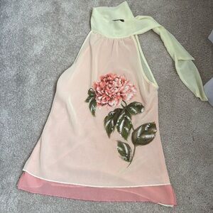 Peach & Pink Floral Halter Neck Top